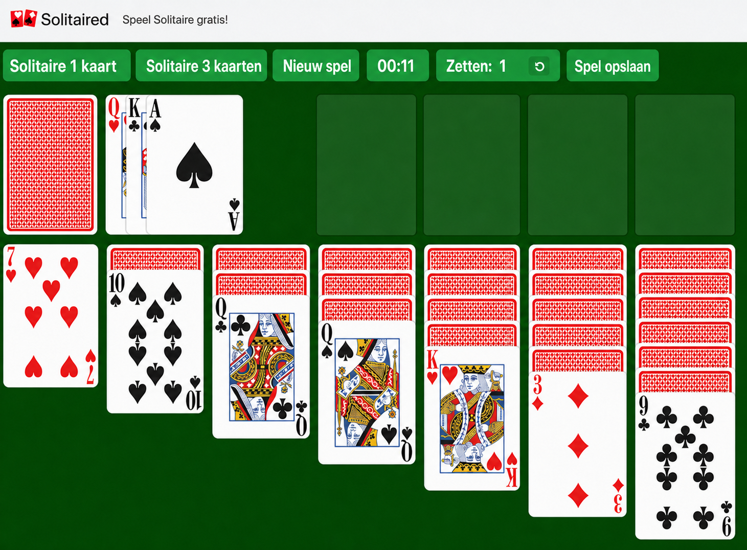 Voorbeeld van Solitaire 3 kaarten