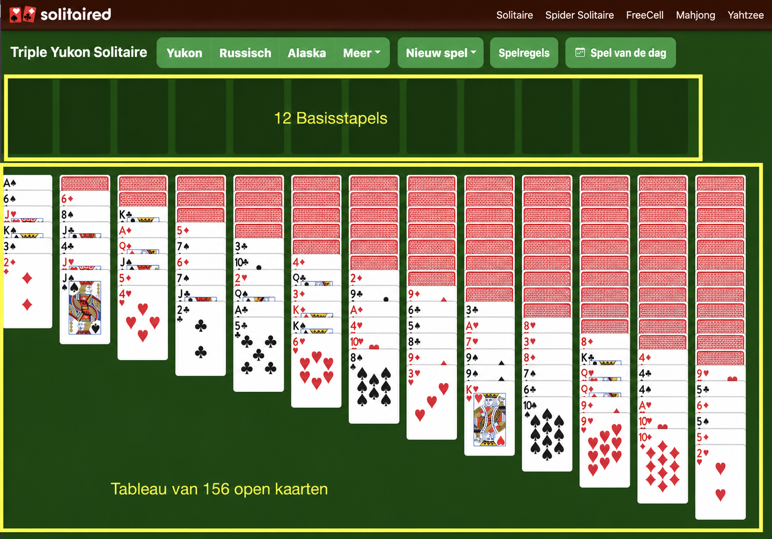 Hoe je Triple Yukon Solitare opzet
