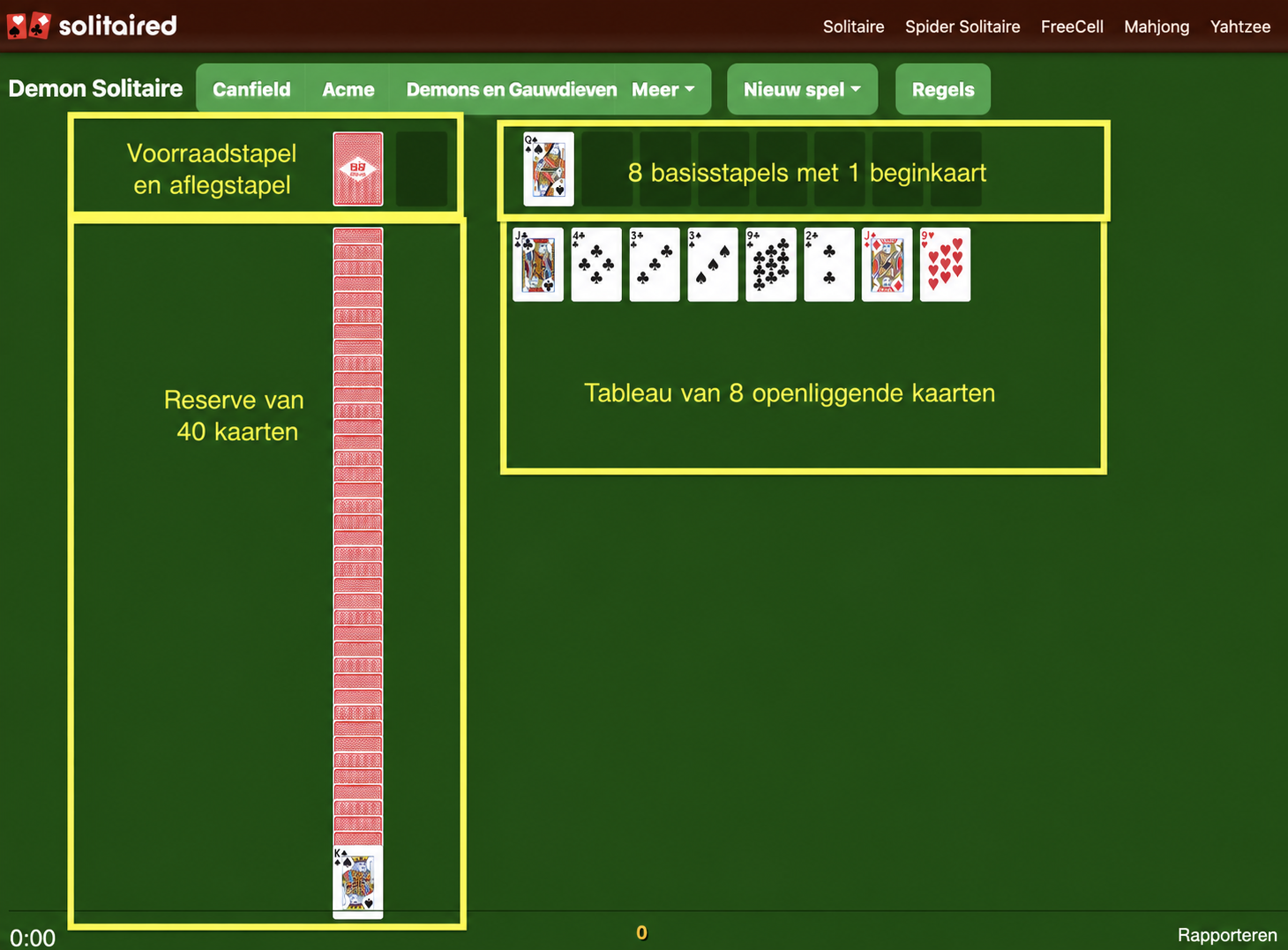 Demon Solitaire opstelling