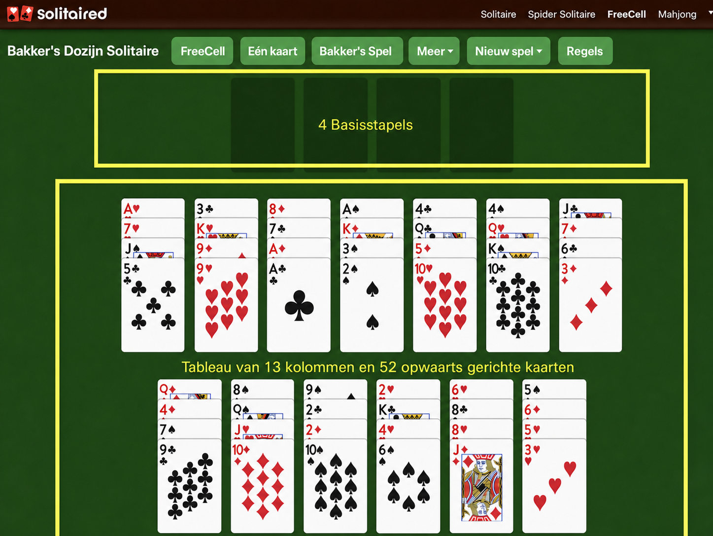 Baker's Doze Solitaire setup