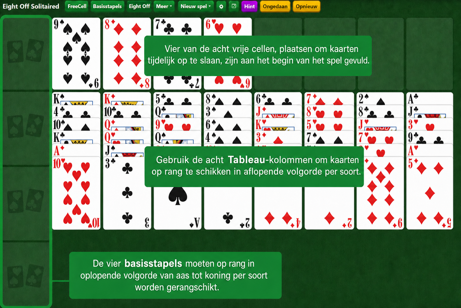 Eight Off Solitaire opstelling