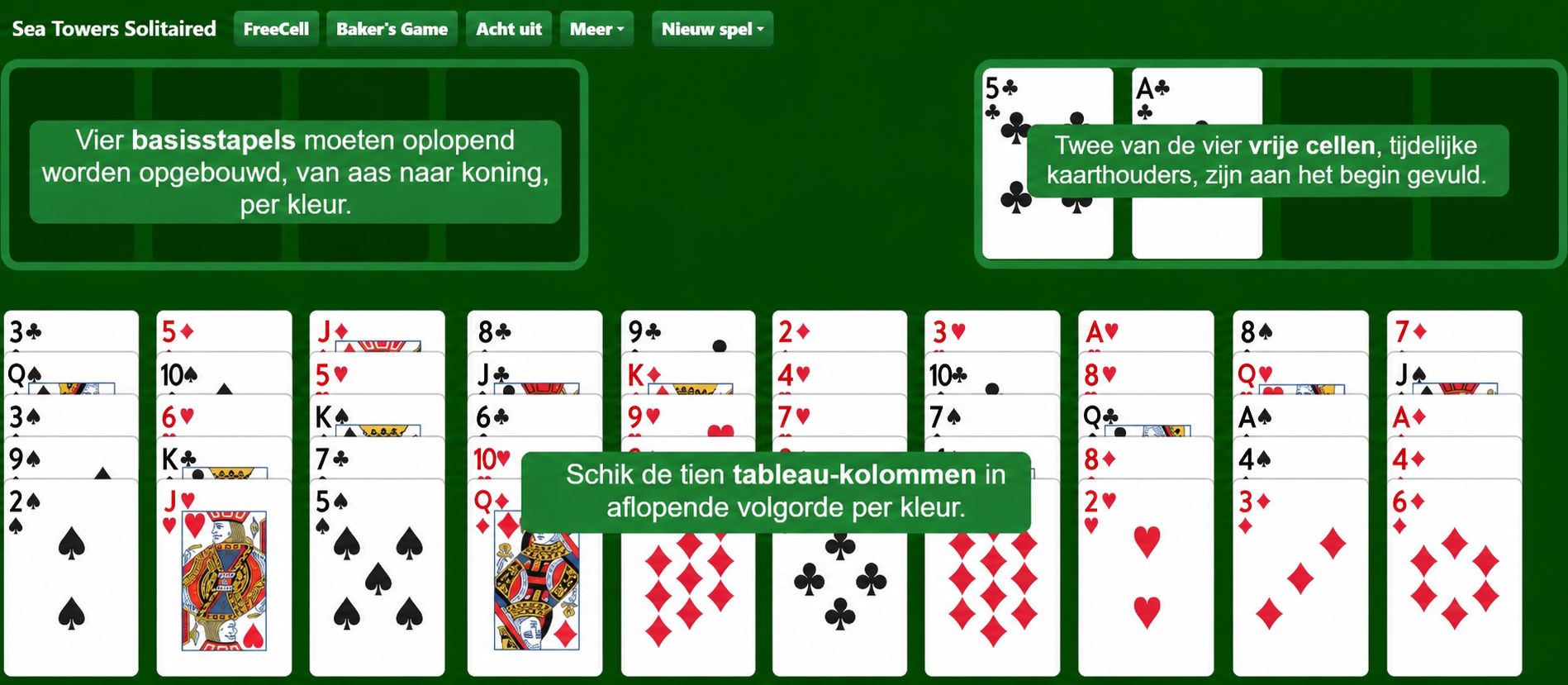 Seahaven Towers Solitaire setup