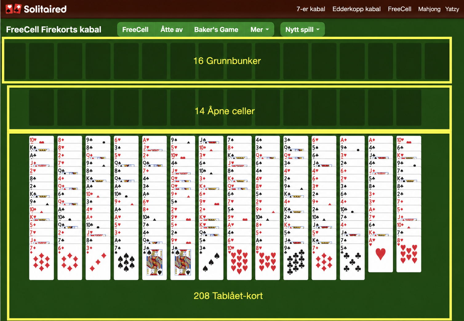 Slik setter du opp et spill med FreeCell med fire kortstokker