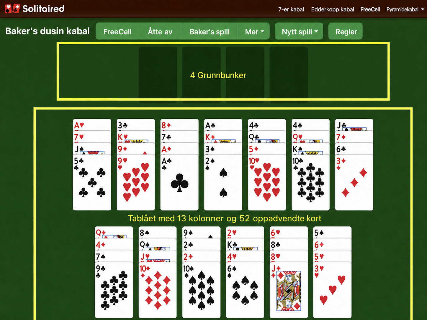 Baker's Doze Solitaire setup