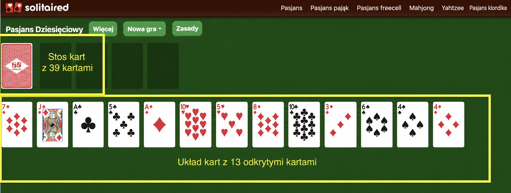 Przygotowanie pasjansa Tens