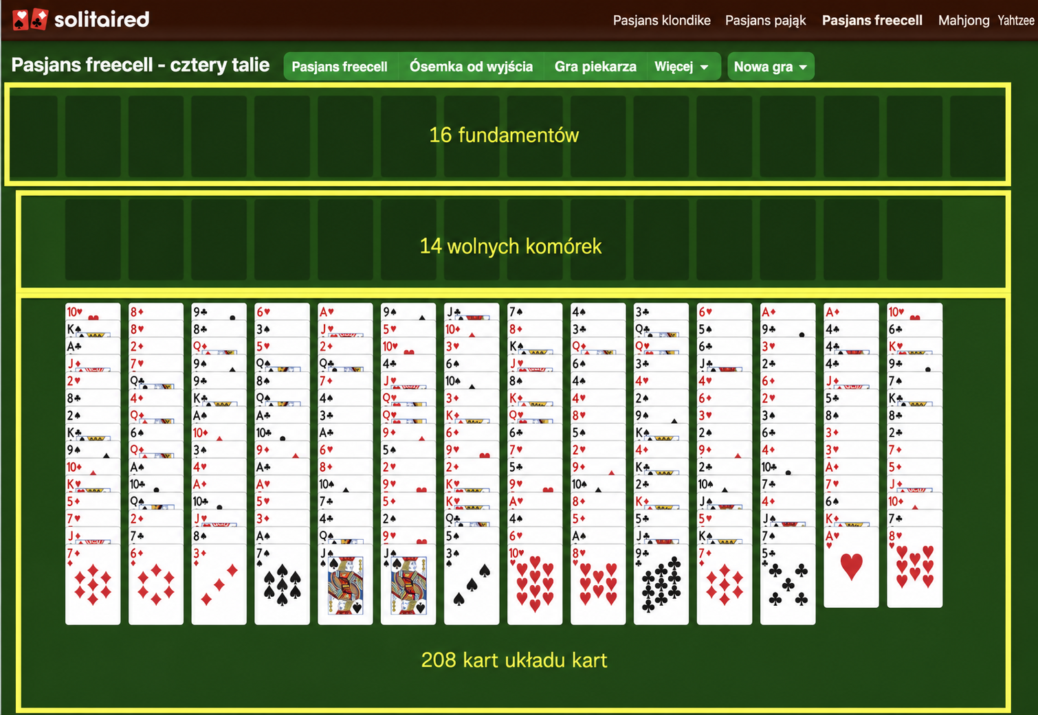 Jak przygotować grę Pasjans freecell na cztery talie