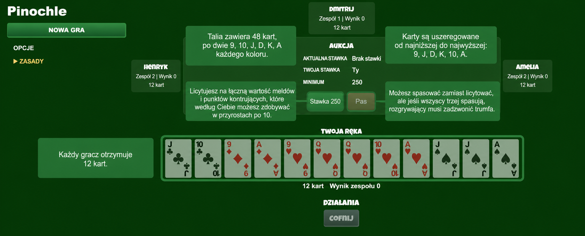 Przygotowanie gry karcianej Pinochle