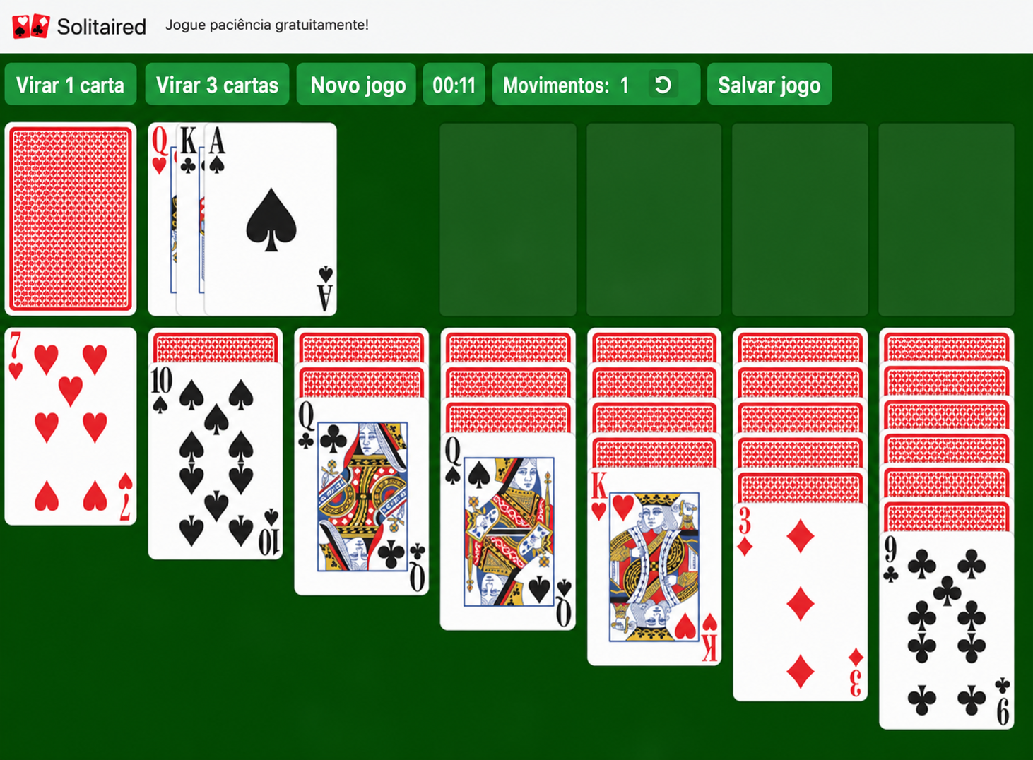 Exemplo de Paciência 3 cartas