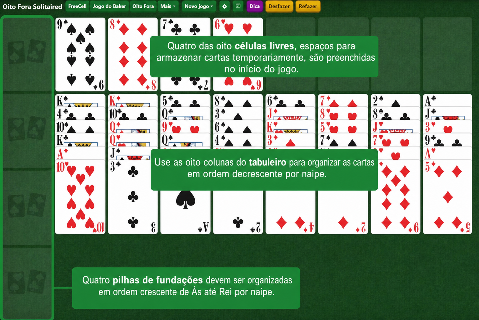 Configuração da Paciência Eight Off