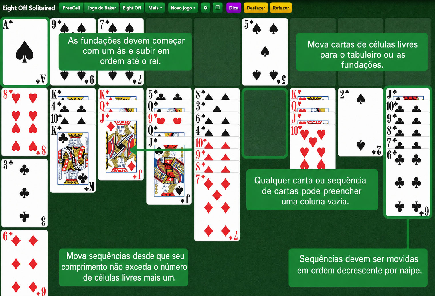 Configuração da Paciência Eight Off