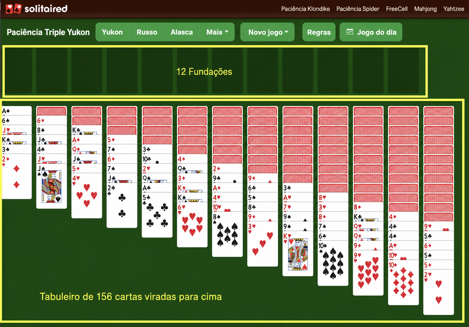 Como configurar a Paciência Triple Yukon