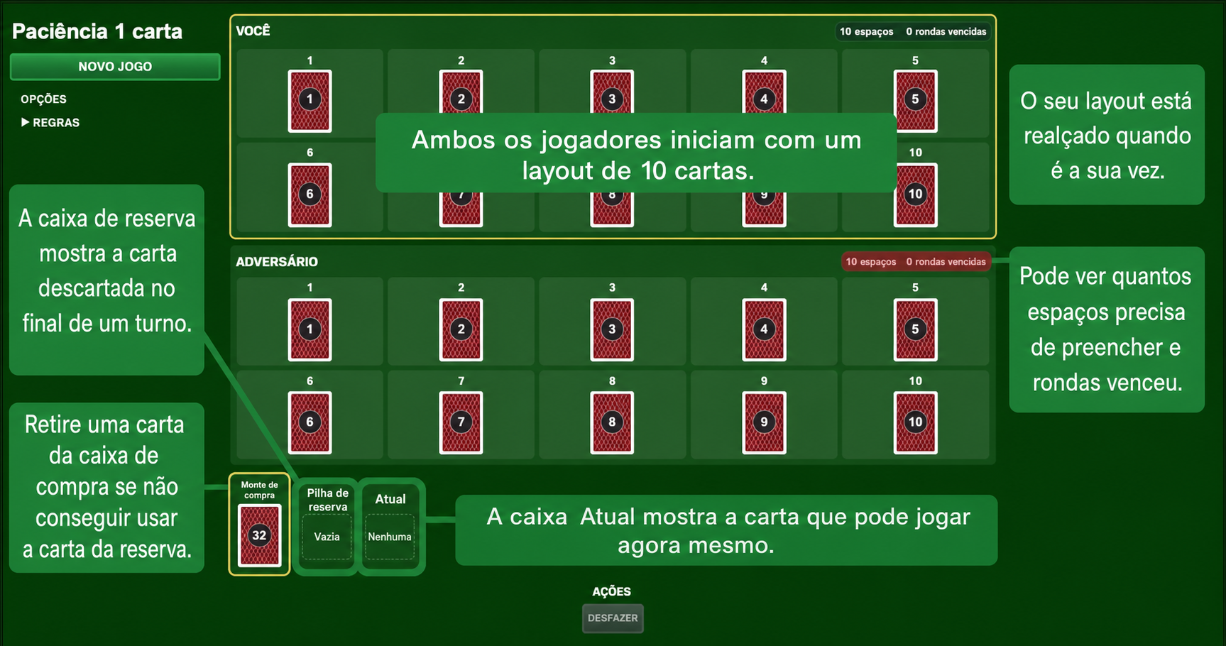 Configuração do jogo de cartas Trash