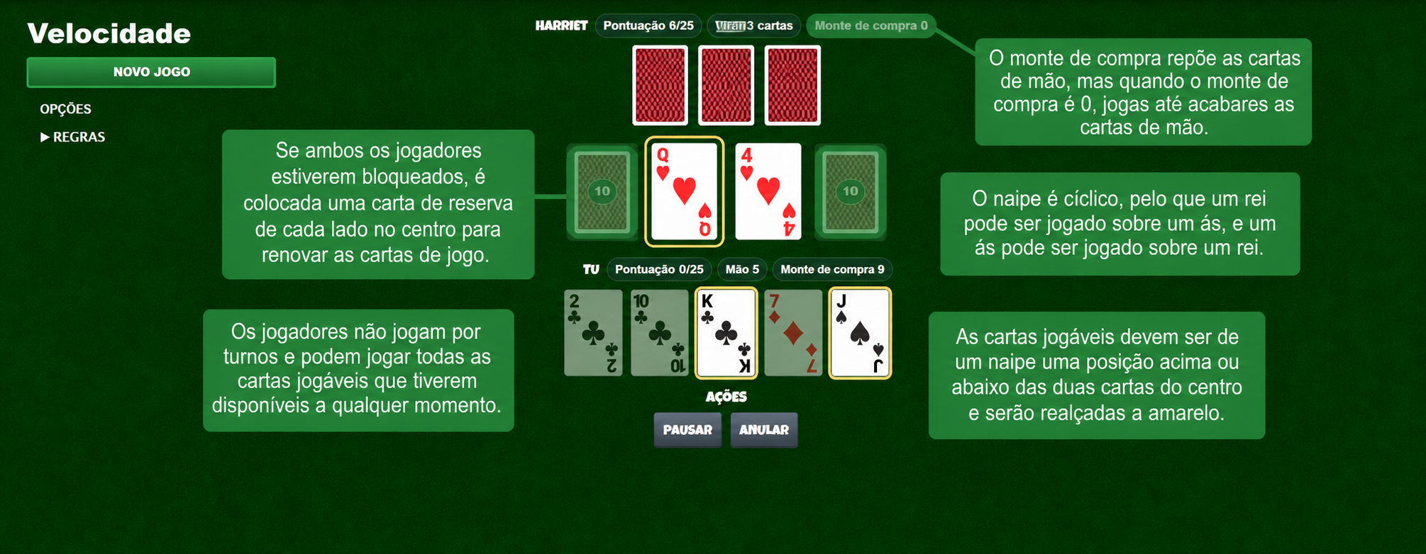 Regras do jogo de cartas Speed
