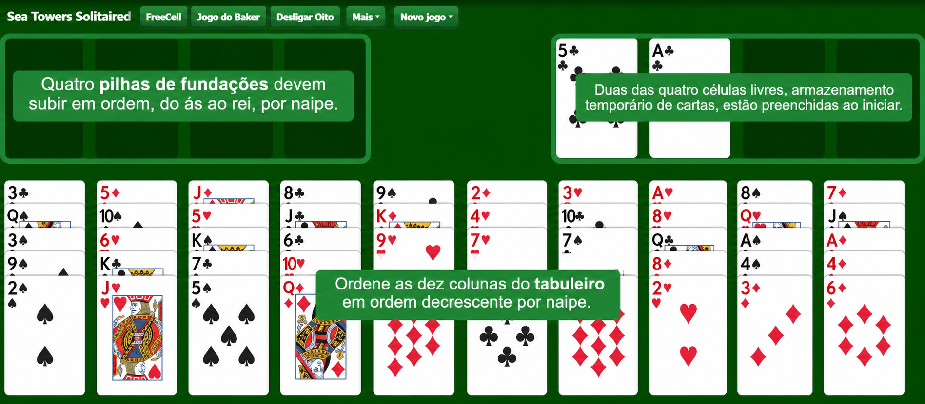 Preparação da Paciência Seahaven Towers