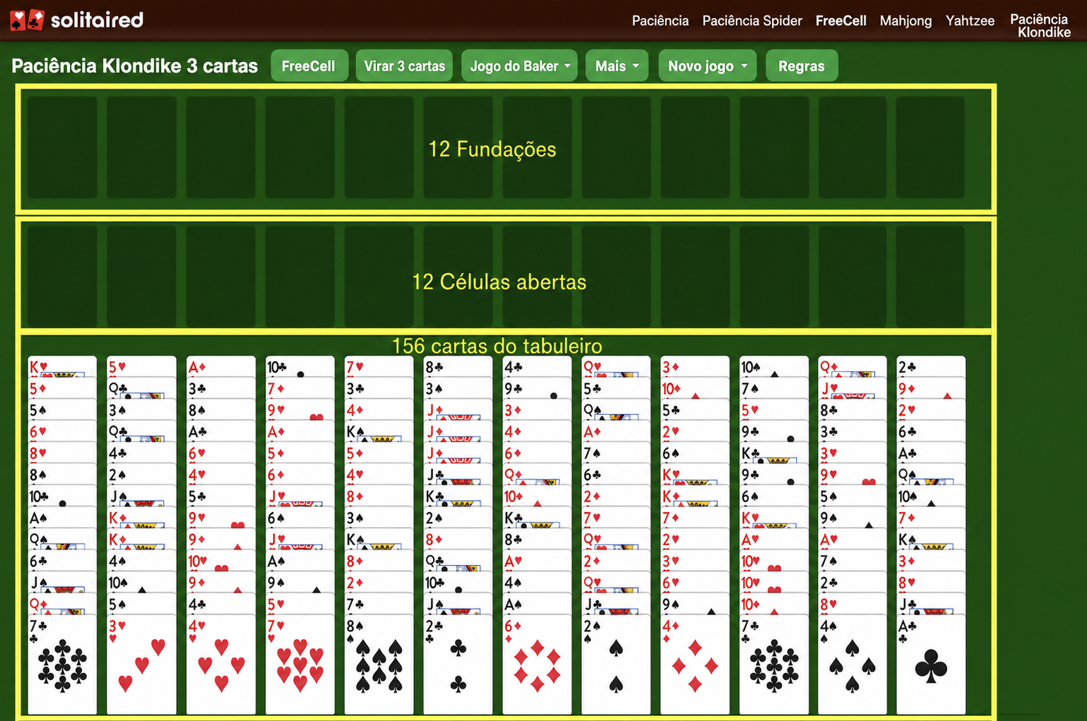 Como configurar um jogo de FreeCell com três baralhos