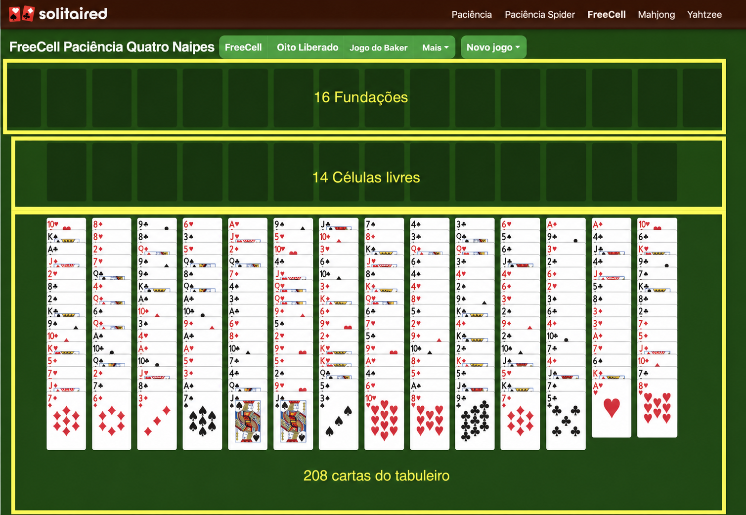 Como configurar um jogo de FreeCell com Quatro Baralhos