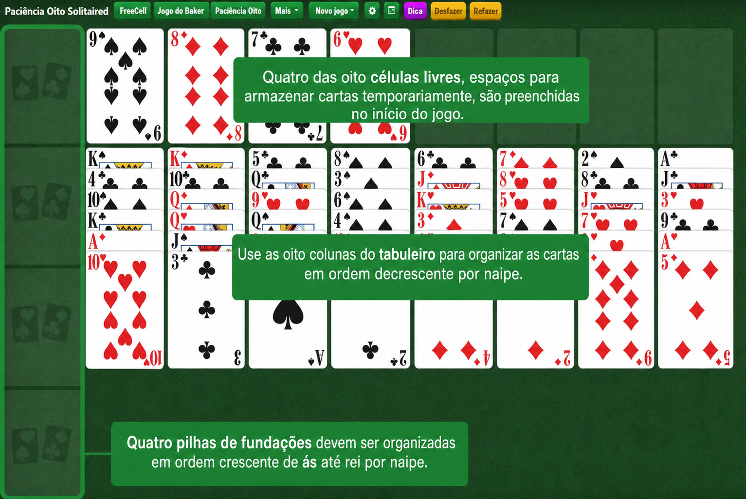 Configuração da Paciência Eight Off