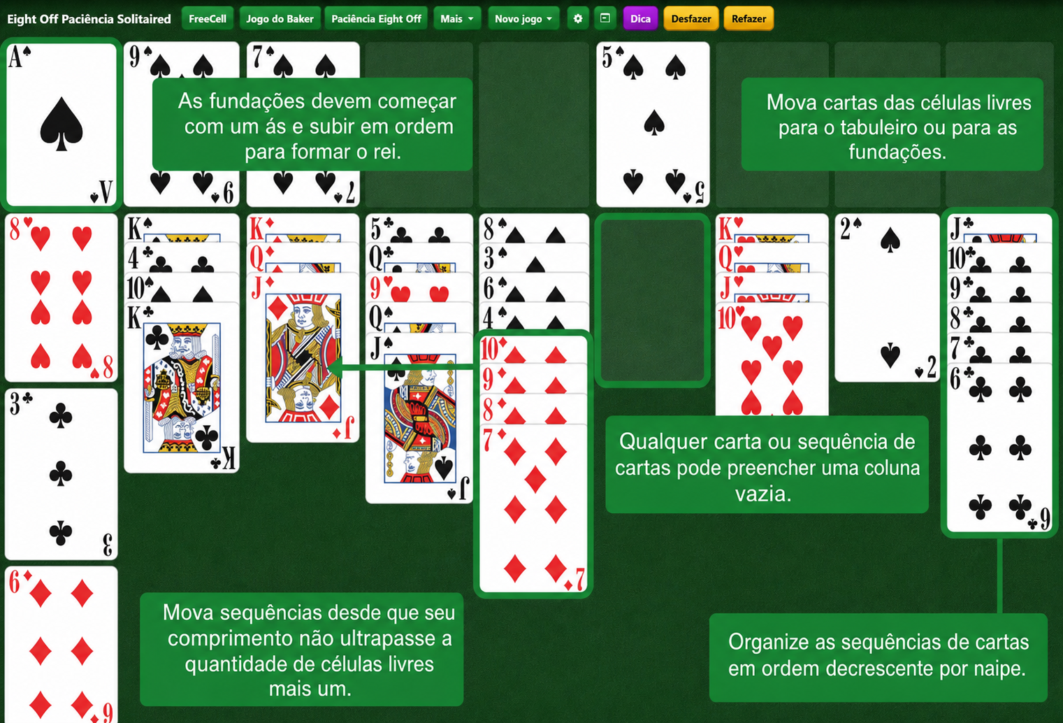 Configuração da Paciência Eight Off