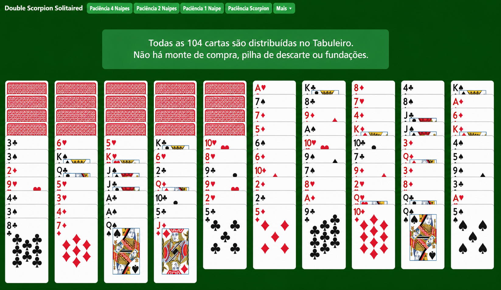 Configuração do Paciência Escorpião Duplo
