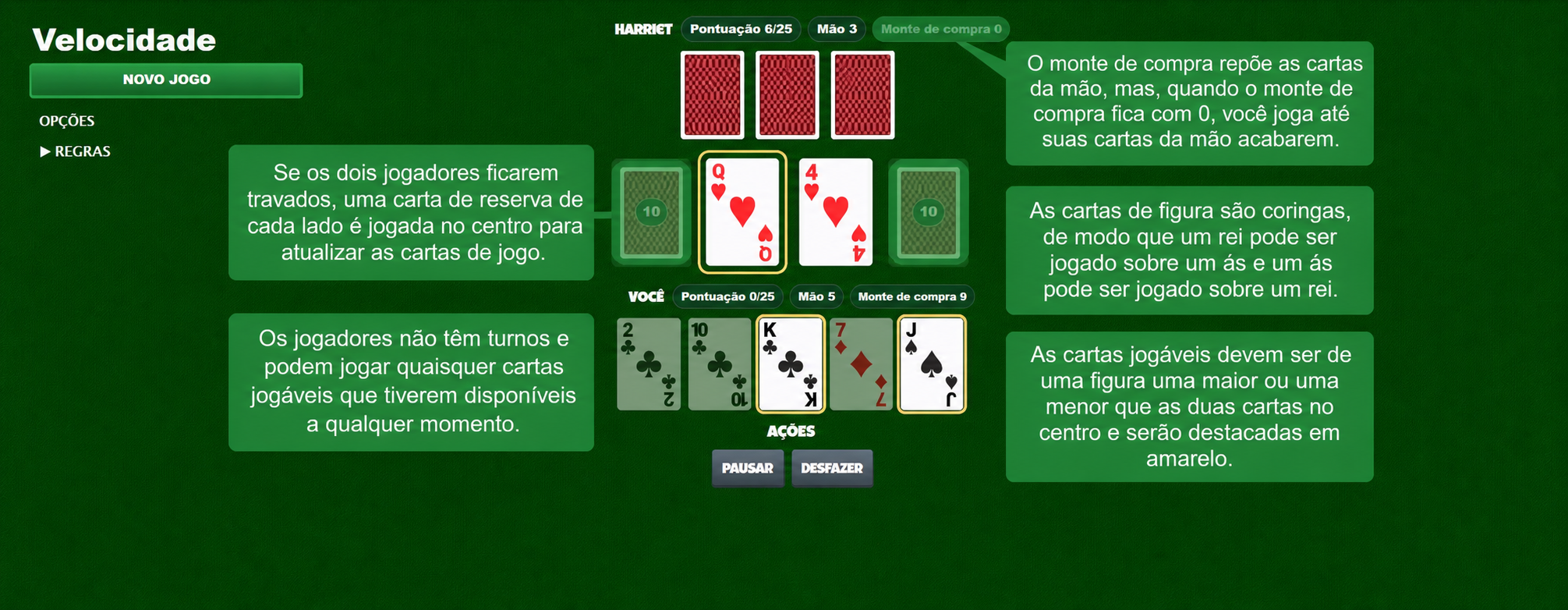 Regras do jogo de cartas Speed