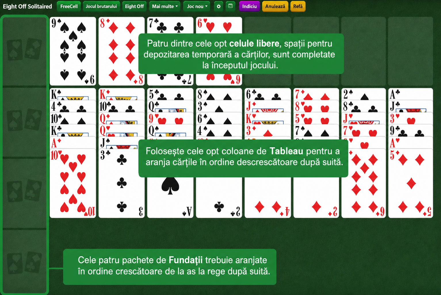 Configurarea Eight Off Solitaire