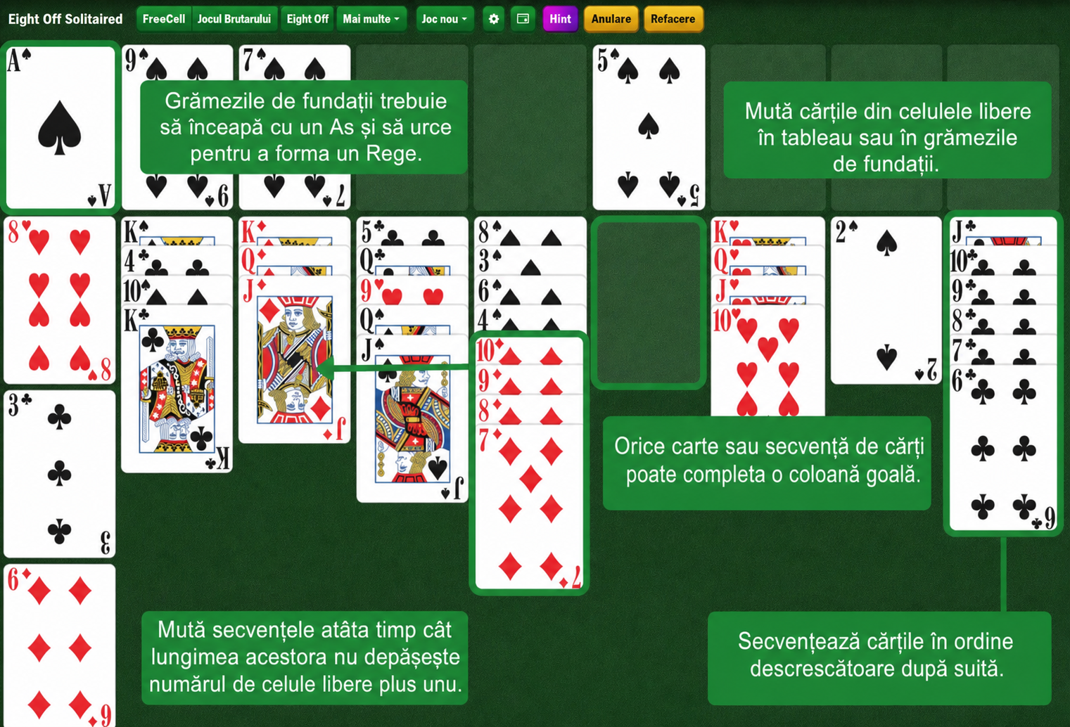 Configurarea Eight Off Solitaire