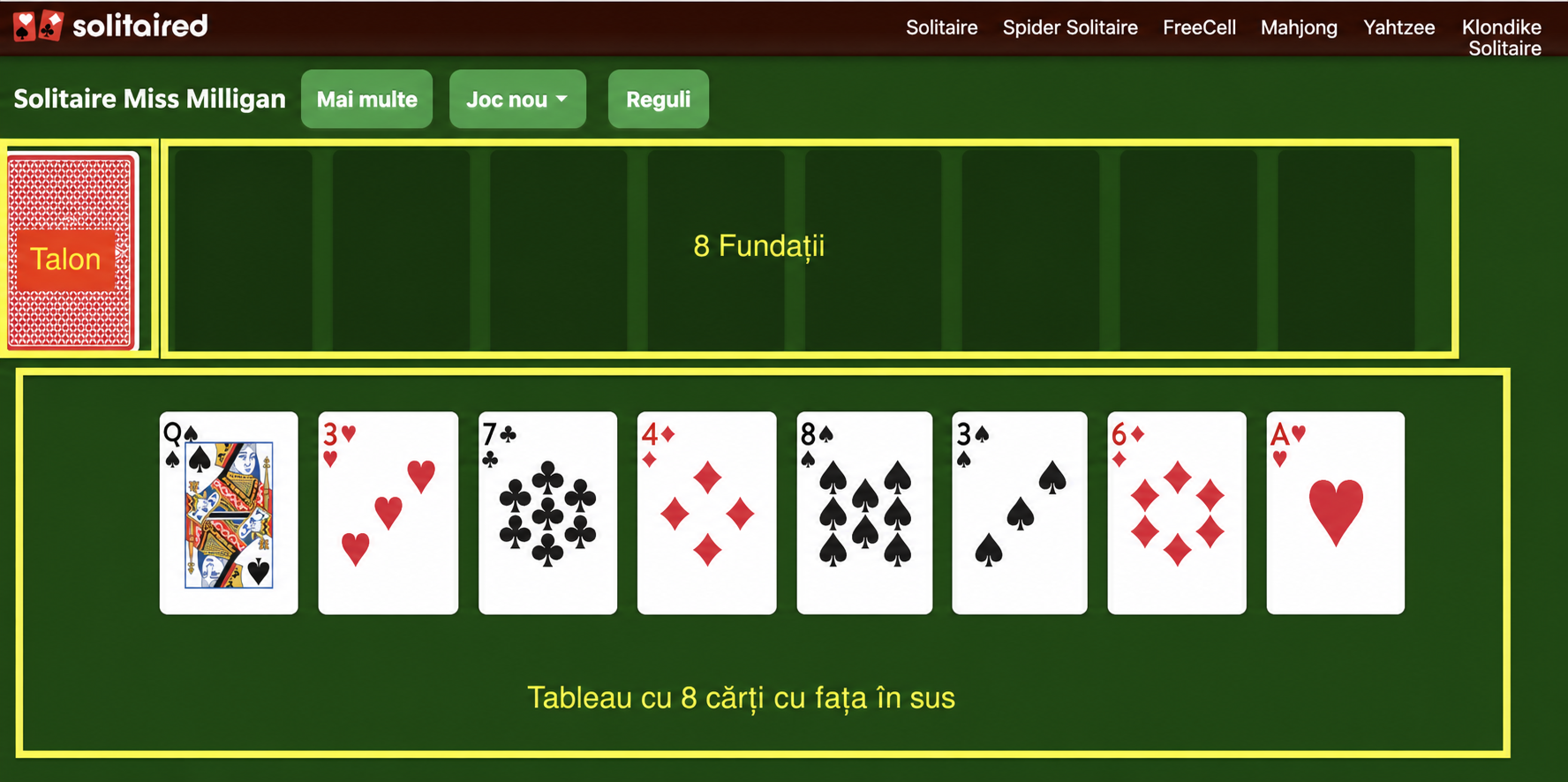 Aranjarea Miss Milligan Solitaire