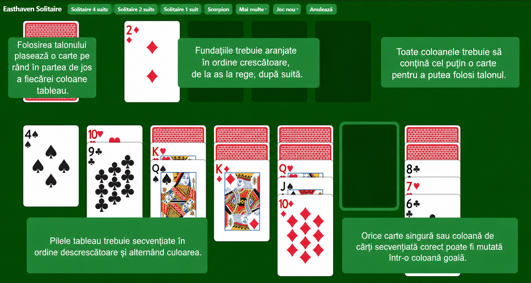 Regulile Easthaven Solitaire