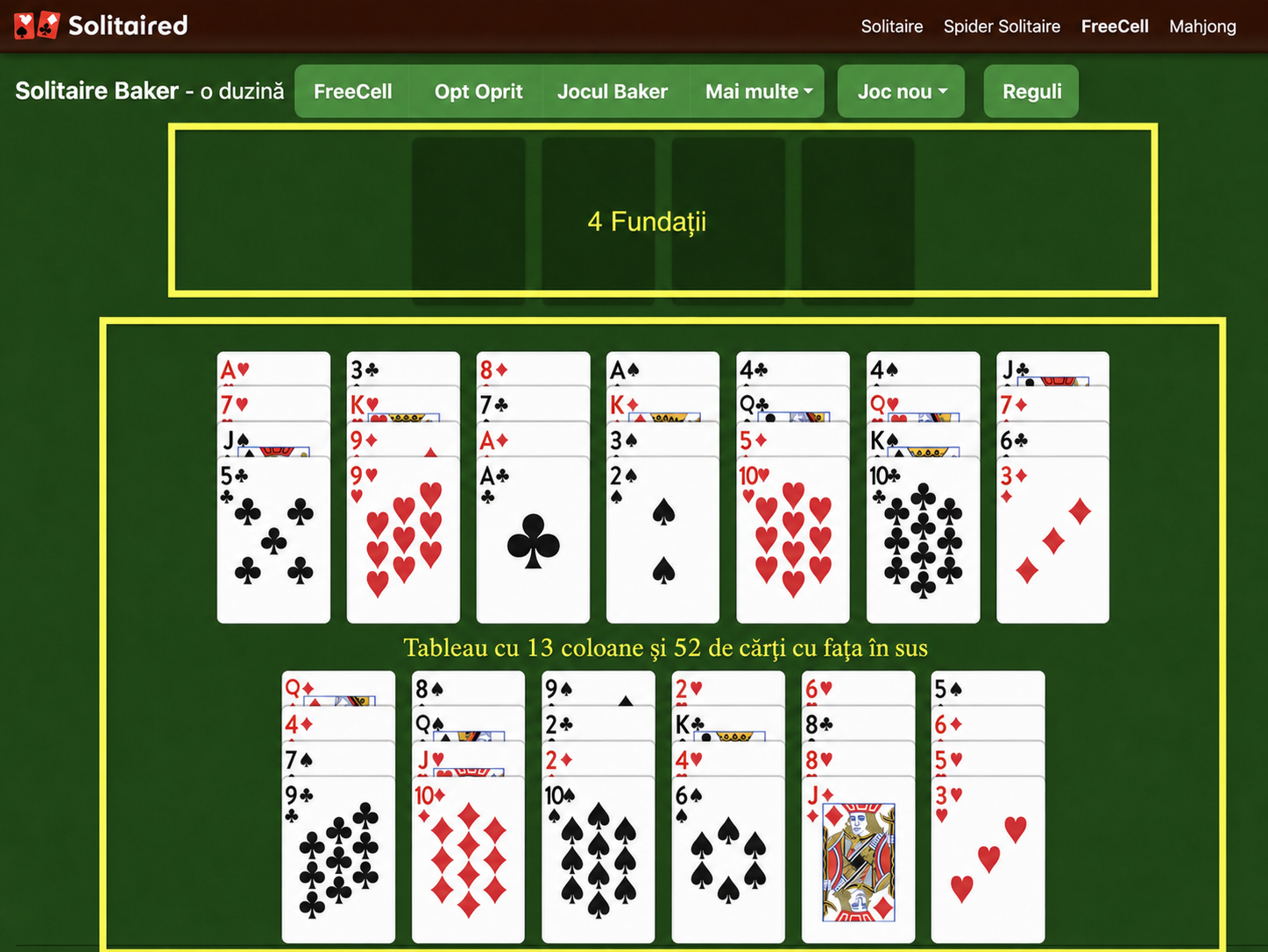 Configurarea Baker's Dozen Solitaire