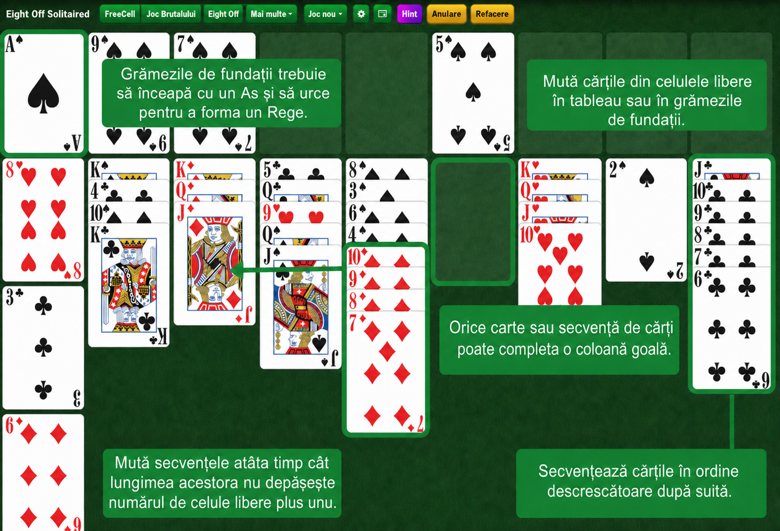 Configurarea Eight Off Solitaire
