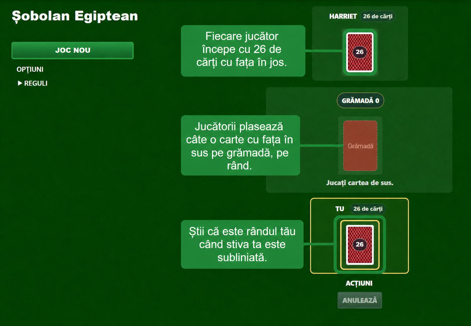 Configurarea jocului de cărți Egyptian Rat Screw