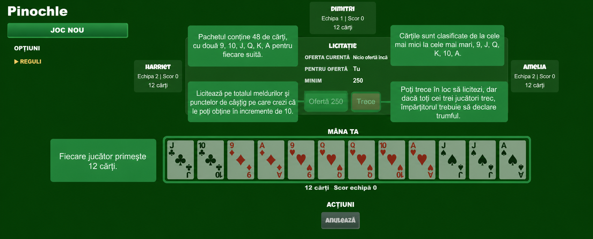Configurarea jocului de cărți Pinochle