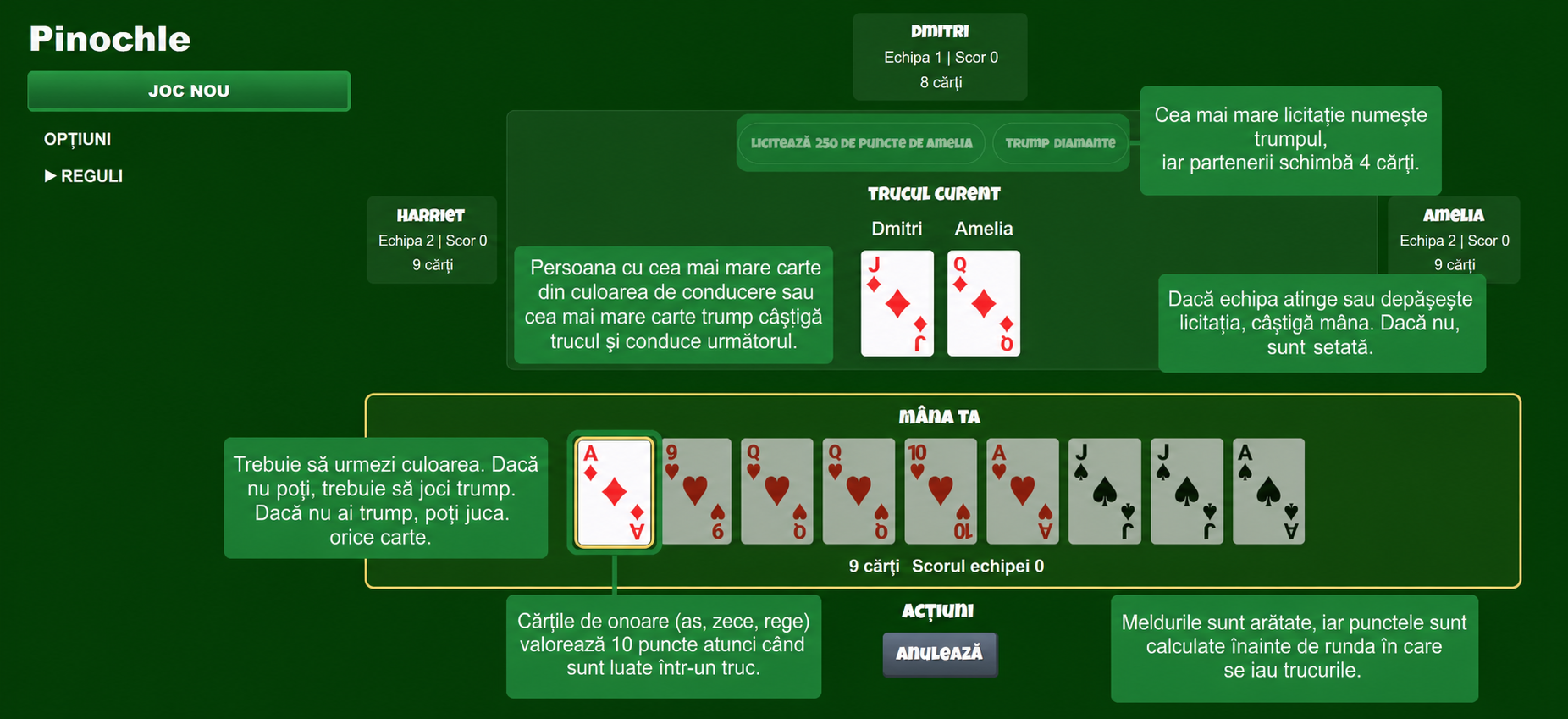 Regulile jocului de cărți Pinochle