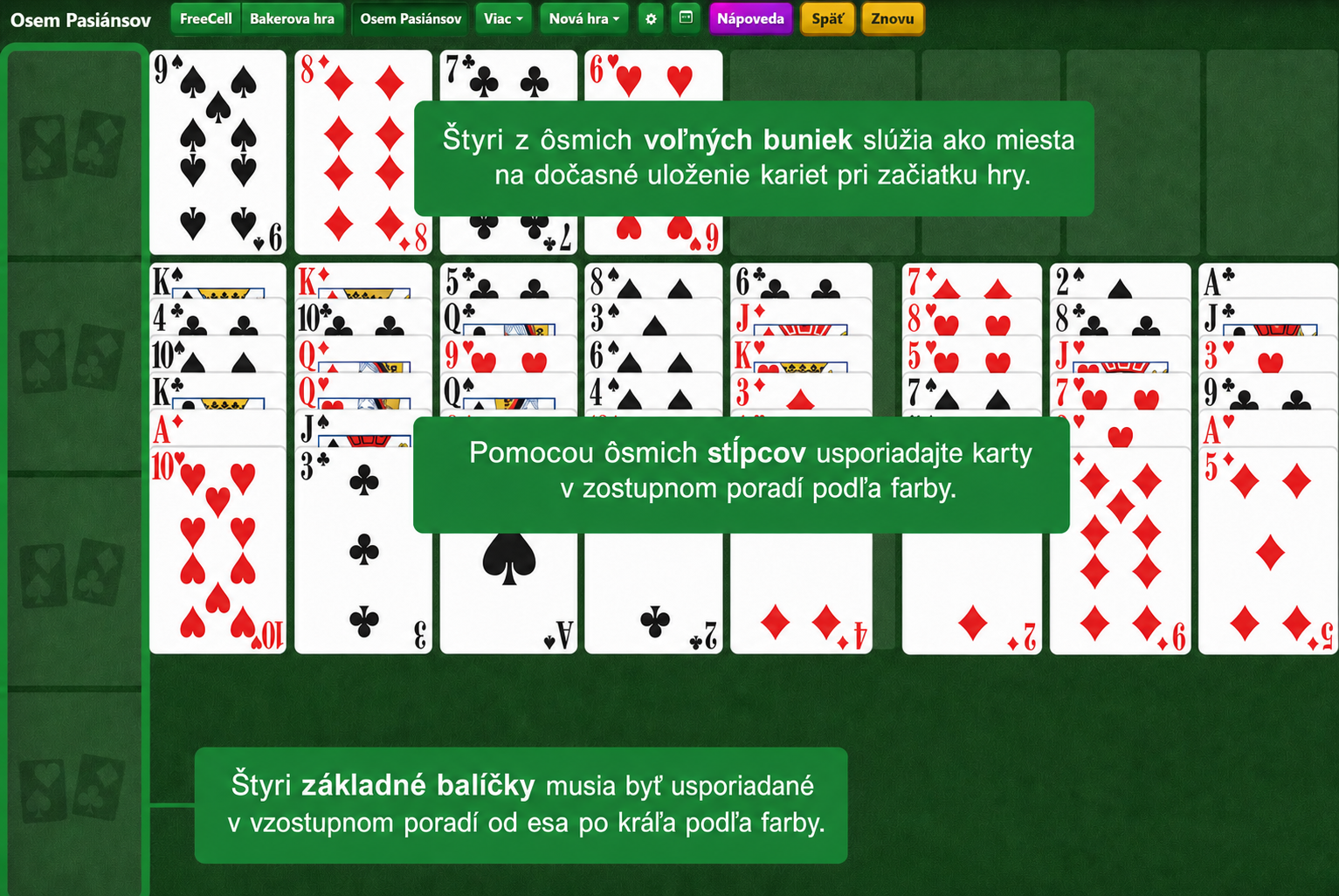 Nastavenie Eight Off Pasiáns