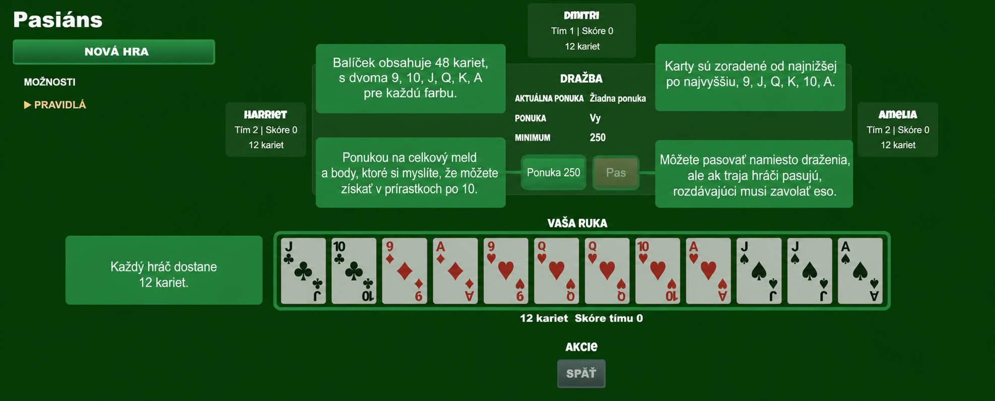 Nastavenie kartovej hry Pinochle