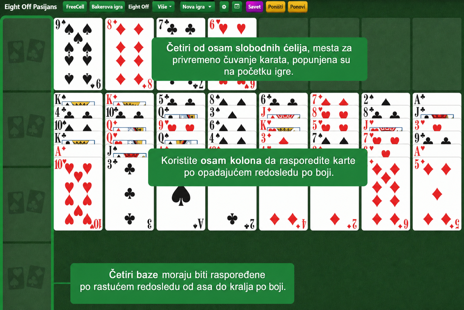 Postavka Eight Off pasijansa