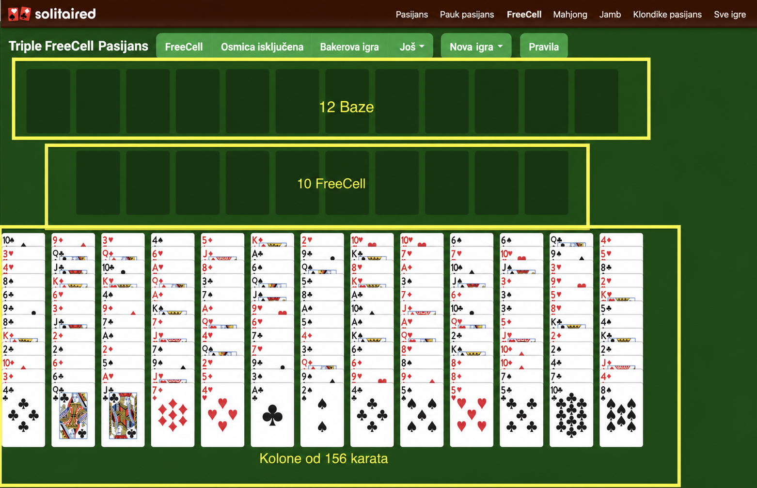 Kako postaviti igru Triple FreeCell