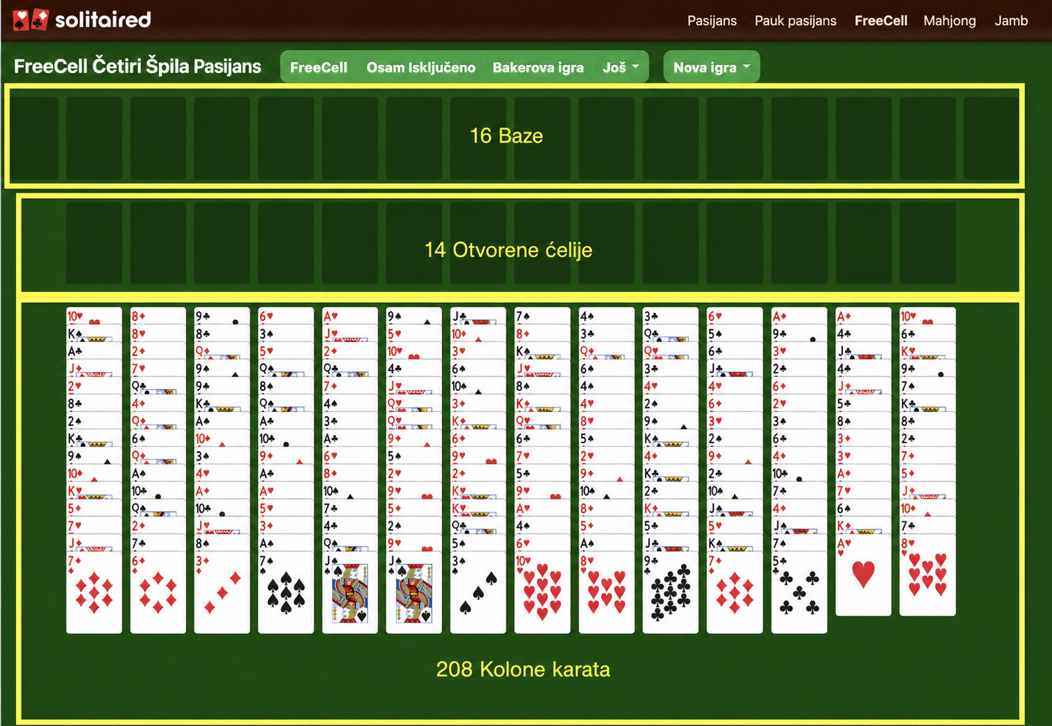 Kako postaviti igru FreeCell sa četiri špila