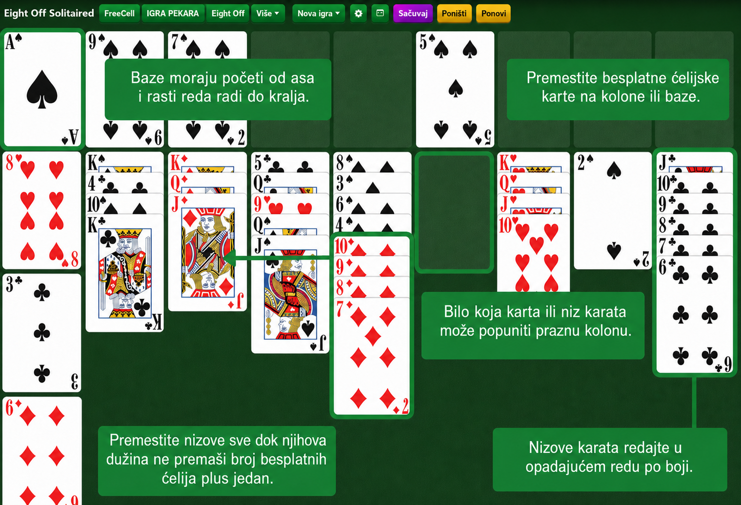 Postavka Eight Off pasijansa