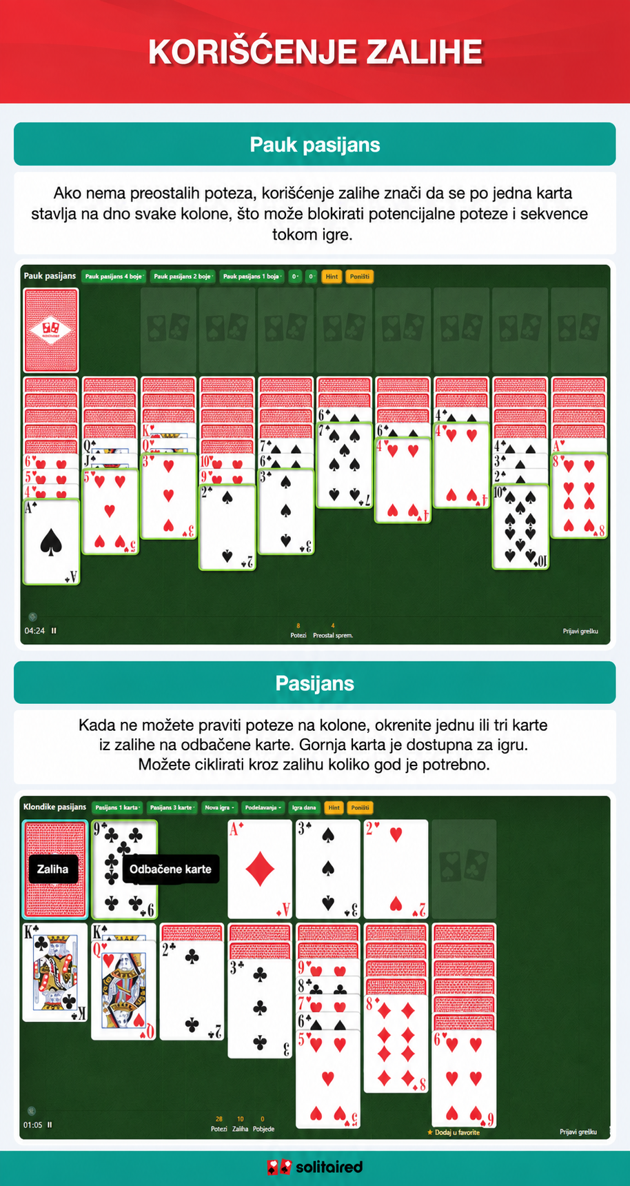 Spider Solitaire and Solitaire stockpile use