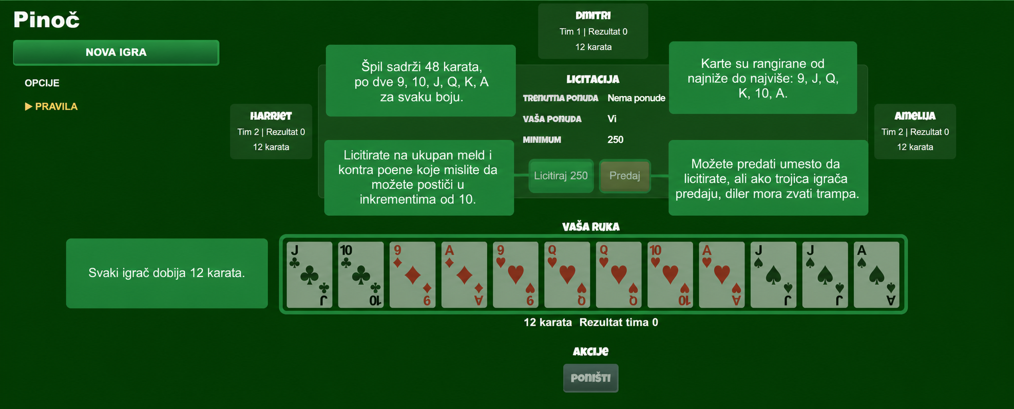 Postavka kartaške igre Pinochle