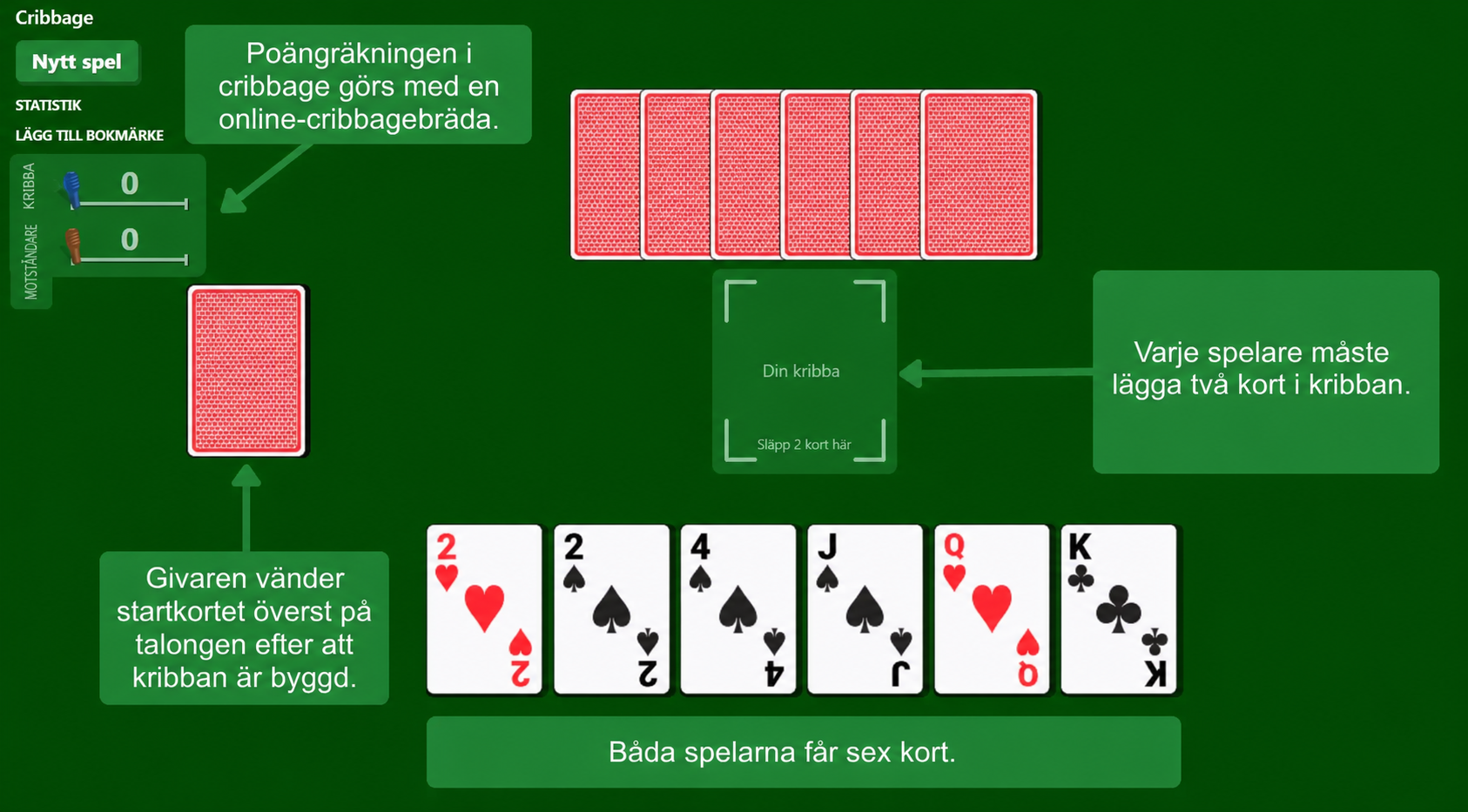 Uppställning för kortspelet Cribbage