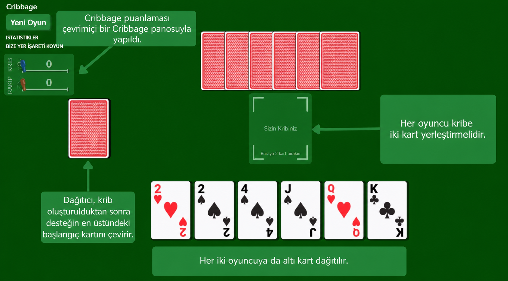 Cribbage kart oyunu kurulumu