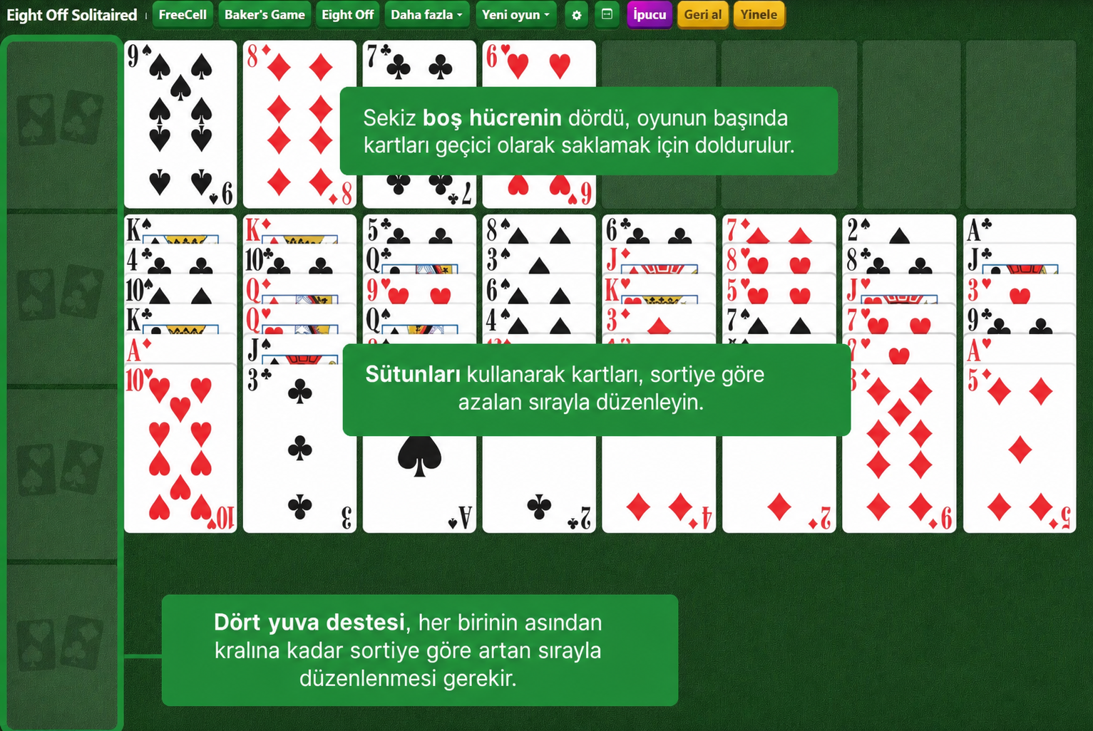 Eight Off Solitaire setup