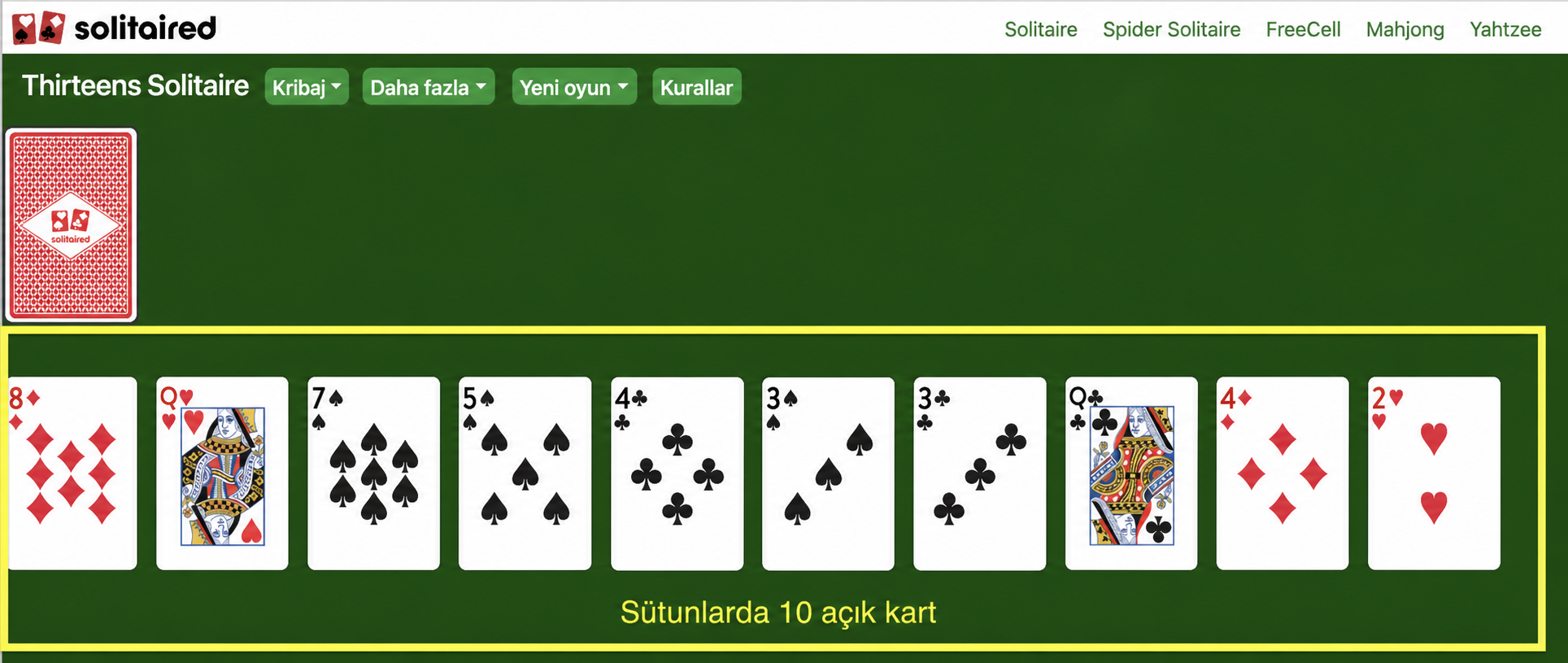 Thirteens solitaire nasıl kurulur