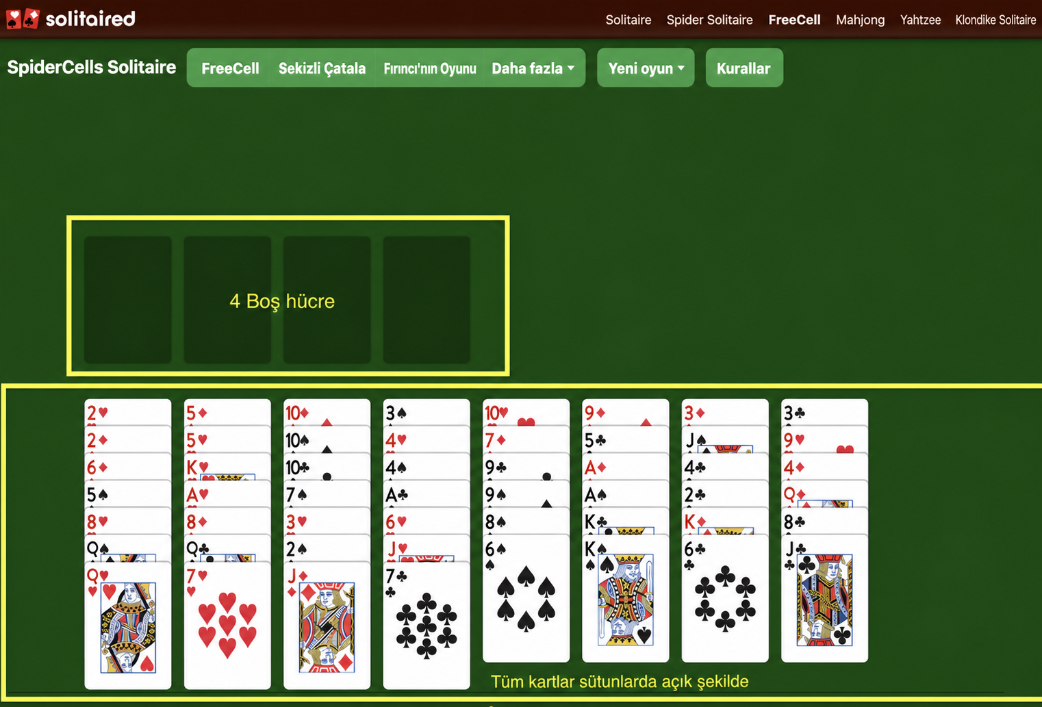 SpiderCells Solitaire oyunu nasıl kurulur