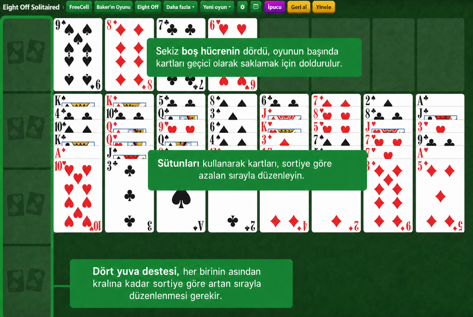 Eight Off Solitaire setup