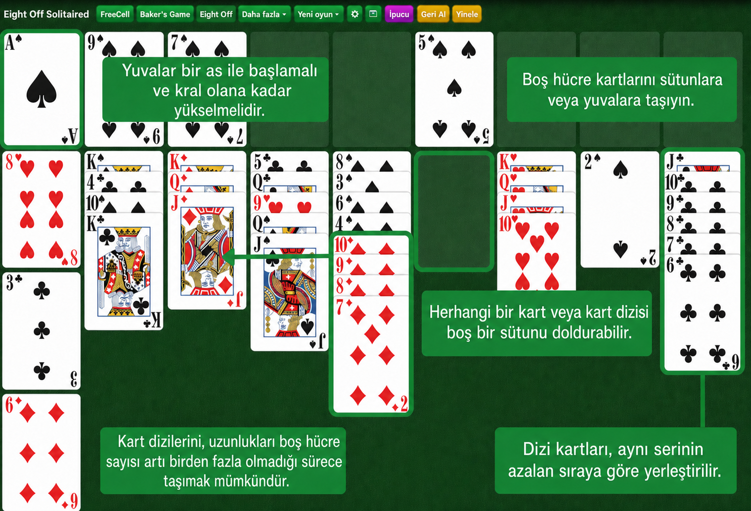Eight Off Solitaire setup