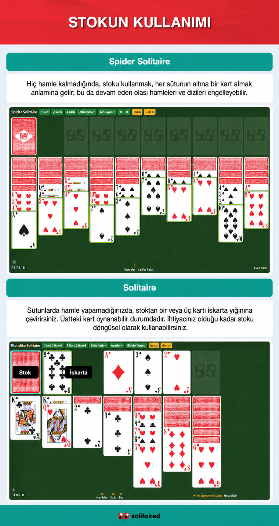 Spider Solitaire and Solitaire stockpile use