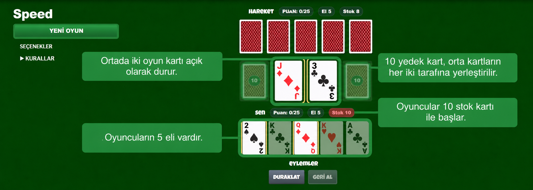Speed card game setup